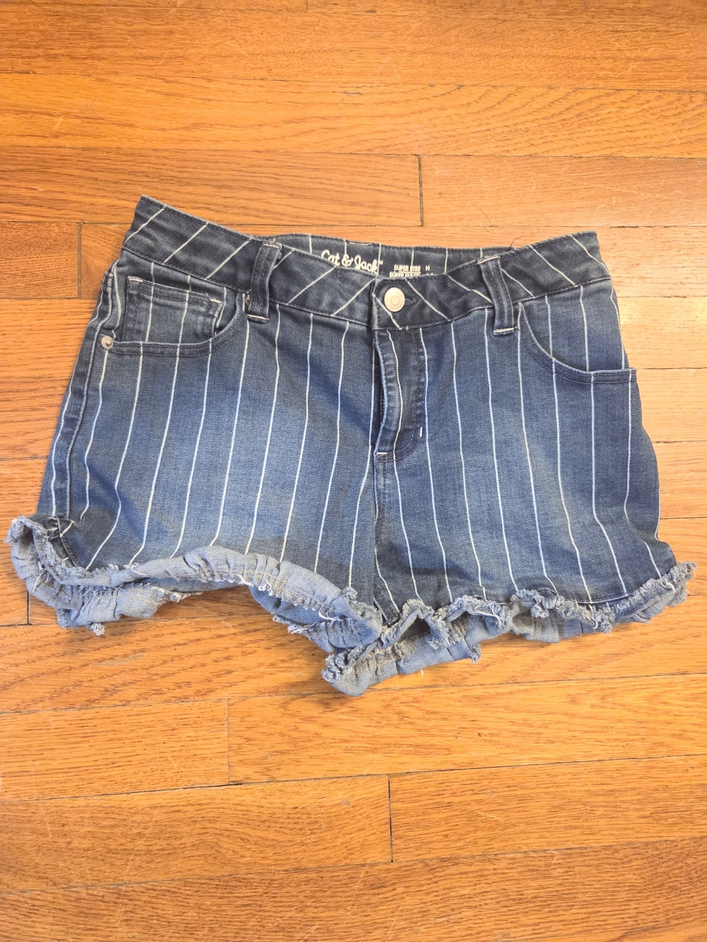 Cat & Jack Navy Pinstripe Ruffle Hem Denim Shorts 14/16